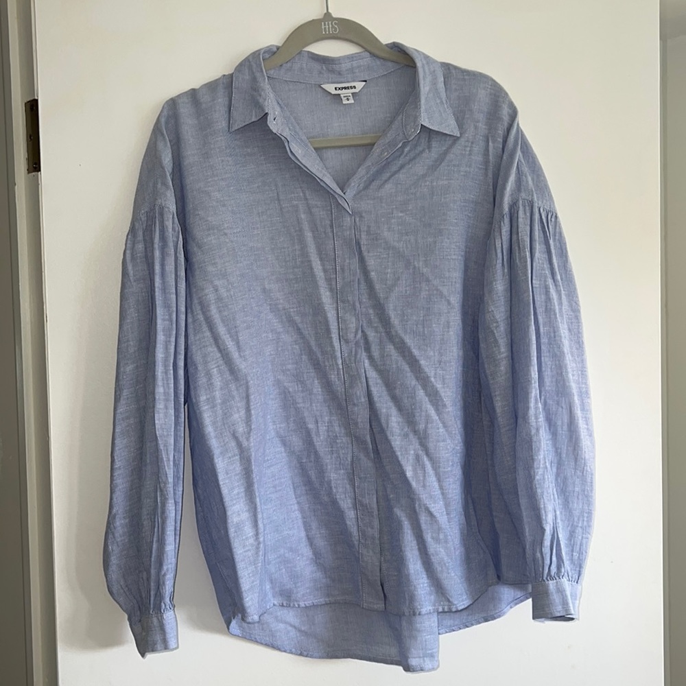 Express Light Blue and White Stripes Button Up